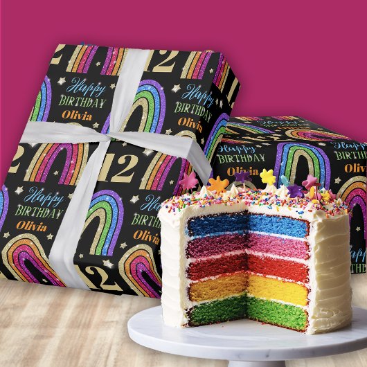 Happy Birthday Naam Rainbow Wrapping Paper Cadeaupapier