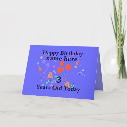 Happy Birthday Naam toevoegen 3 jaar oud Kaart (Voorkant)