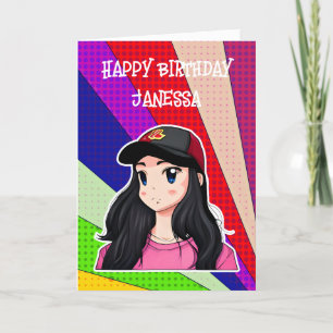 Happy Birthday (Naam toevoegen) Anime Meisje Kaart