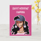 Happy Birthday (Naam toevoegen) Anime Meisje Kaart (Gele Bloem)