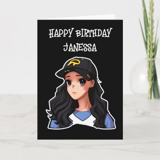Happy Birthday (Naam toevoegen) Anime Meisje Kaart (Voorkant)