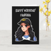 Happy Birthday (Naam toevoegen) Anime Meisje Kaart (Gele Bloem)
