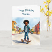 Happy Birthday (naam toevoegen) | Jongen op de fie Kaart (Gele Bloem)