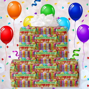 Happy Birthday Naam toevoegen Kleurrijke kaarsen Cadeaupapier