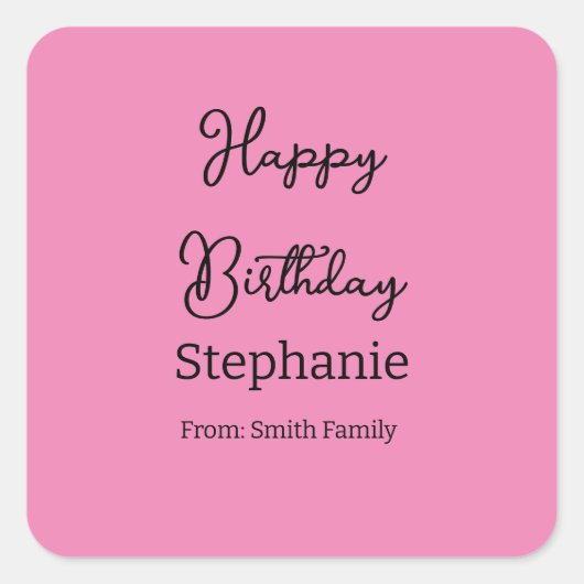 Happy Birthday Naam Typografie Modern Pink Vierkante Sticker (Voorkant)