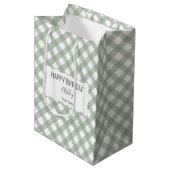 Happy Birthday + Naam + Van Green Gingham Medium Cadeauzakje (Voorkant Gekanteld)