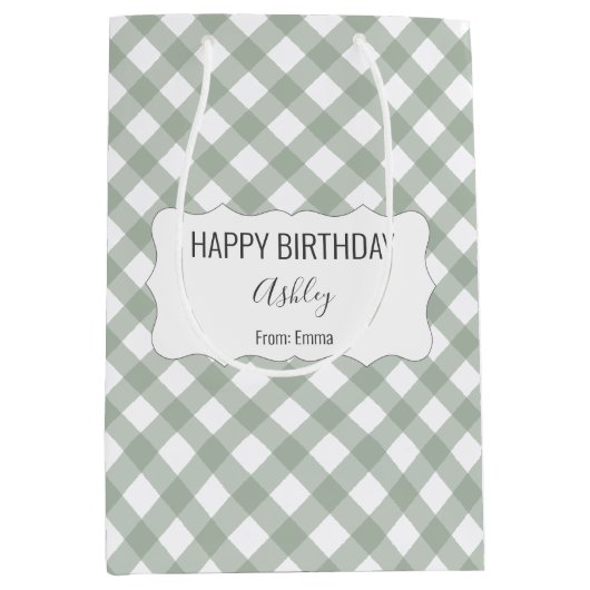 Happy Birthday + Naam + Van Green Gingham Medium Cadeauzakje (Voorkant)