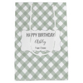 Happy Birthday + Naam + Van Green Gingham Medium Cadeauzakje (Achterkant)