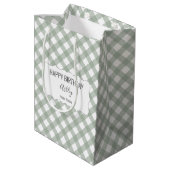 Happy Birthday + Naam + Van Green Gingham Medium Cadeauzakje (Achterkant Gekanteld)