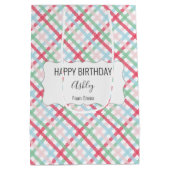 Happy Birthday + Naam + Van Kleurrijke Gingham Medium Cadeauzakje (Achterkant)