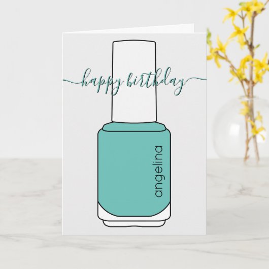 Happy Birthday Nail poolse kunst blauwgroen Kaart (Gele Bloem)