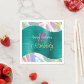 Happy Birthday, Name Age Iridescent & Aqua Wave Servet (Insitu)