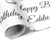 Happy Birthday Name Black White Personaliseren Cadeaupapier (Rol Hoek)
