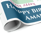 Happy Birthday Name Blue Mint Green Dark Pink Cadeaupapier (Rol Hoek)