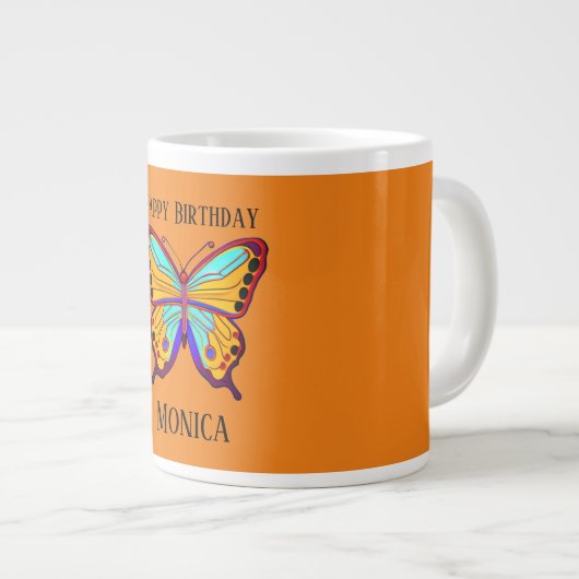 Happy Birthday "Name" Butterfly Sinaasappel Grote Koffiekop (Voorkant rechts)