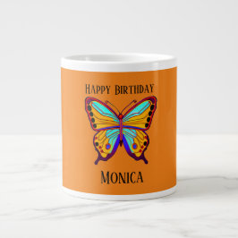 Happy Birthday "Name" Butterfly Sinaasappel Grote Koffiekop