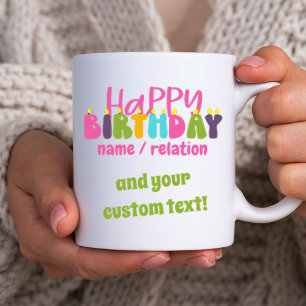 Happy Birthday Name Custom Text Colorful Candles Koffiemok