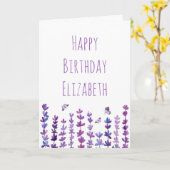 Happy Birthday Name Lavender & Butterfly Kaart (Gele Bloem)