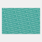 Happy Birthday Name Pattern Blue Blauwgroen Inpakpapier Vel (Voorkant 3)