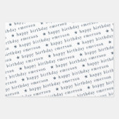 Happy Birthday Name Pattern Blue Blauwgroen Inpakpapier Vel (Voorkant 2)
