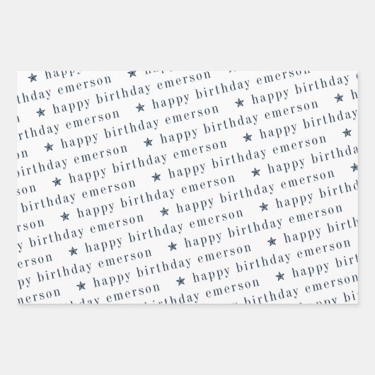 Happy Birthday Name Pattern Blue Blauwgroen Inpakpapier Vel (Voorkant 2)
