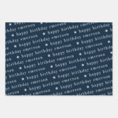 Happy Birthday Name Pattern Blue Blauwgroen Inpakpapier Vel (Voorkant)
