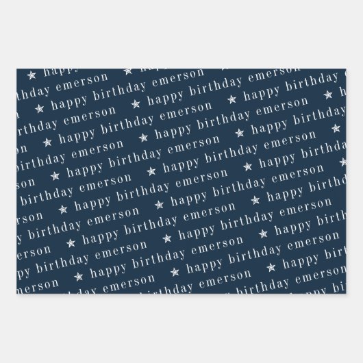 Happy Birthday Name Pattern Blue Blauwgroen Inpakpapier Vel (Voorkant)