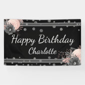 Happy Birthday Name Pink Flowers Confetti Spandoek (Horizontaal)