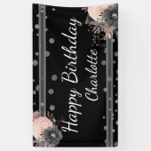 Happy Birthday Name Pink Flowers Confetti Spandoek (Verticaal)