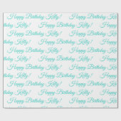 Happy Birthday Name Turquoise Gepersonaliseerd Cadeaupapier (Vlak)