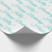 Happy Birthday Name Turquoise Gepersonaliseerd Cadeaupapier (Hoek)