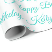 Happy Birthday Name Turquoise Gepersonaliseerd Cadeaupapier (Rol Hoek)