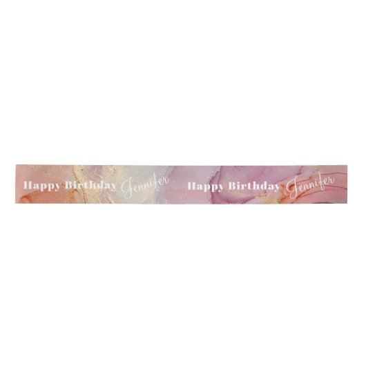 Happy Birthday Named Pastel Abstract Satin Ribbon Satijnen Lint (Voorkant)