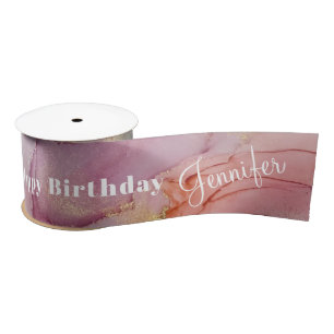 Happy Birthday Named Pastel Abstract Satin Ribbon Satijnen Lint