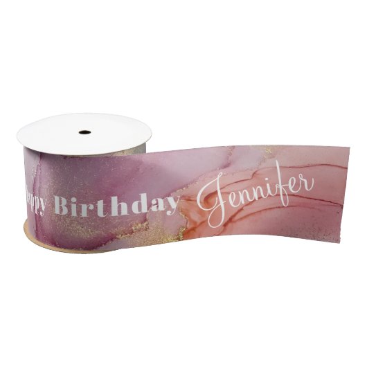 Happy Birthday Named Pastel Abstract Satin Ribbon Satijnen Lint (Spoel)