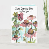 Happy Birthday Nana Pink Wildflowers Waterverf Kaart (Voorkant)