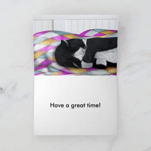 Happy Birthday Napping Tuxedo Kat Kaart (Binnen)