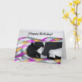 Happy Birthday Napping Tuxedo Kat Kaart (Gele Bloem)