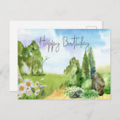 Happy Birthday Natuur Landscape en Daisy Flowers Briefkaart (Voorkant / Achterkant)