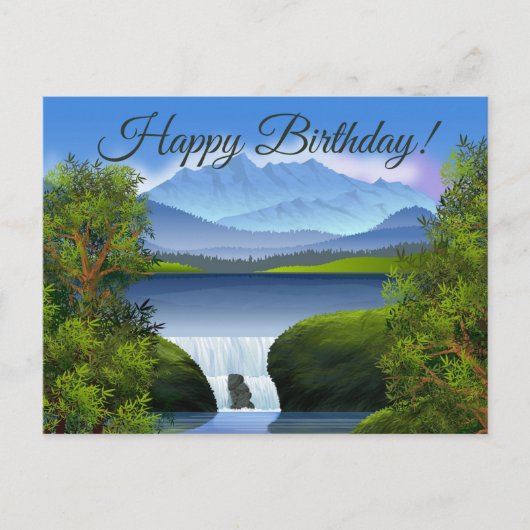 Happy Birthday Natuur Mountain Landscape Waterval Feestdagenkaart (Voorkant)