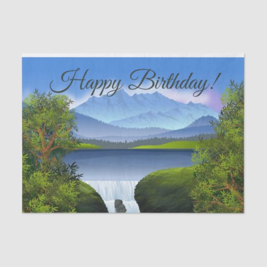 Happy Birthday Natuur Mountain Landscape Waterval Tissuepapier (Voorkant)