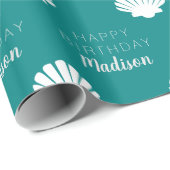 Happy Birthday | Nautical Seashell Beach Name Cadeaupapier (Rol Hoek)