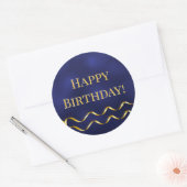 Happy Birthday navy blue gold decor Ronde Sticker (Envelop)