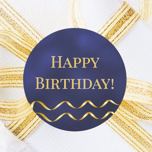 Happy Birthday navy blue gold decor Ronde Sticker