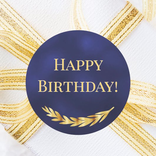 Happy Birthday navy blue gold decor Ronde Sticker