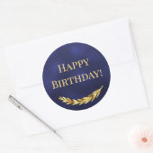 Happy Birthday navy blue gold decor Ronde Sticker (Envelop)
