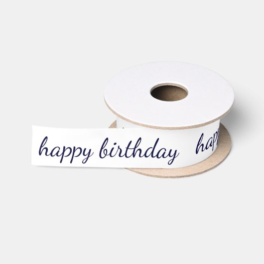 Happy Birthday Navy Blue Script Typografie Satijnen Lint (Spoel)