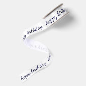 Happy Birthday Navy Blue Script Typografie Satijnen Lint (Achterkant)