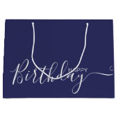 Happy Birthday Navy Blue White Elegant Groot Cadeauzakje (Voorkant)