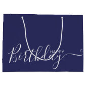 Happy Birthday Navy Blue White Elegant Groot Cadeauzakje (Achterkant)